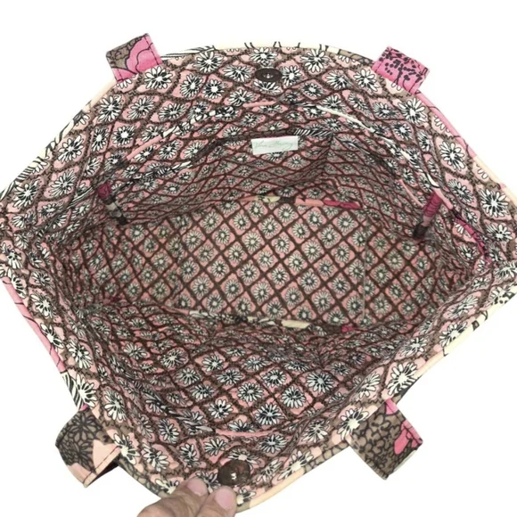 Vera Bradley Pink and Brown Quilted Tote Bag - Picture 6 of 10